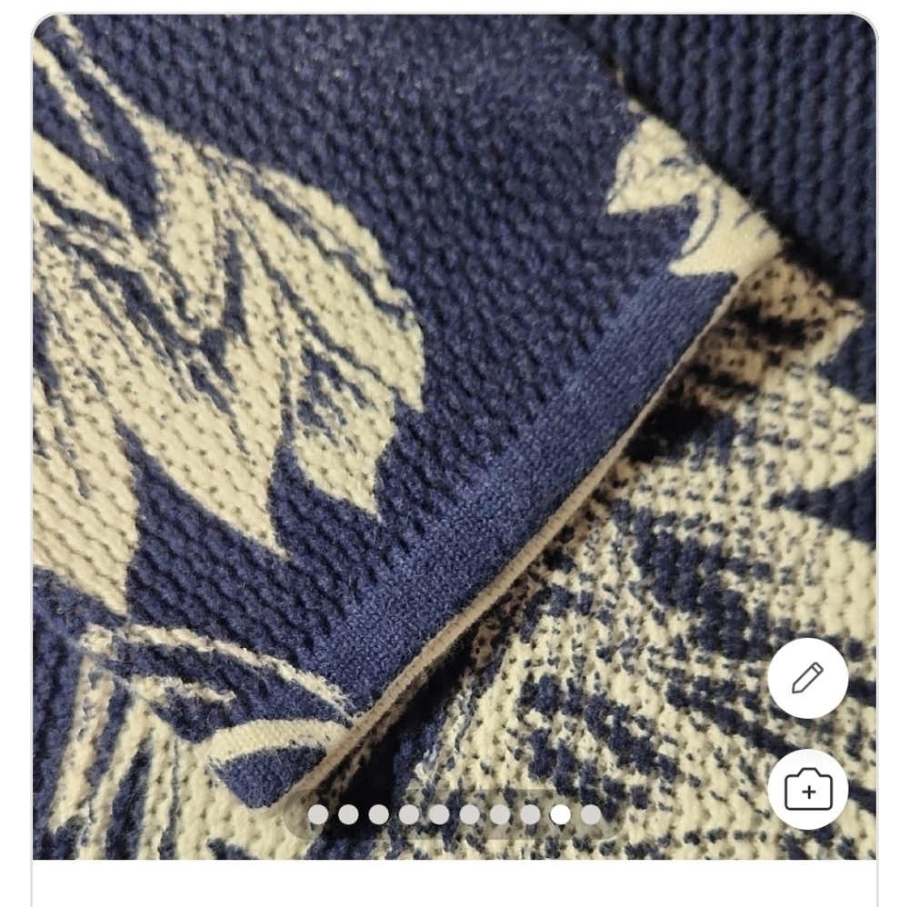 Chico's Navy and White Floral Long Sleeve Waffle Weave Cotton Sweater Large - Picture 9 of 9